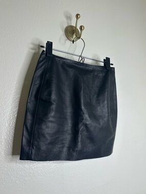 Sezane 100% Lamb Leather Black Mini Skirt Size 0 (32)